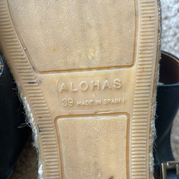 Alohas double black leather straps espadrilles sandals. - Picture 11 of 13